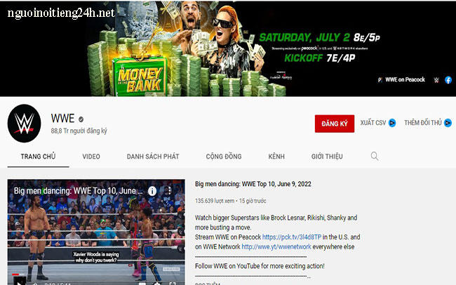 WWE một trong những top kênh Youtube nhiều Sub nhất